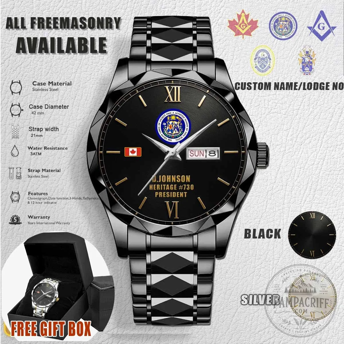 Freemasonry Grand Lodge of Nova Scotia Stainless Steel Watch 7 Freemasonry Grand Lodge of Nova Scotia Stainless Steel Watch