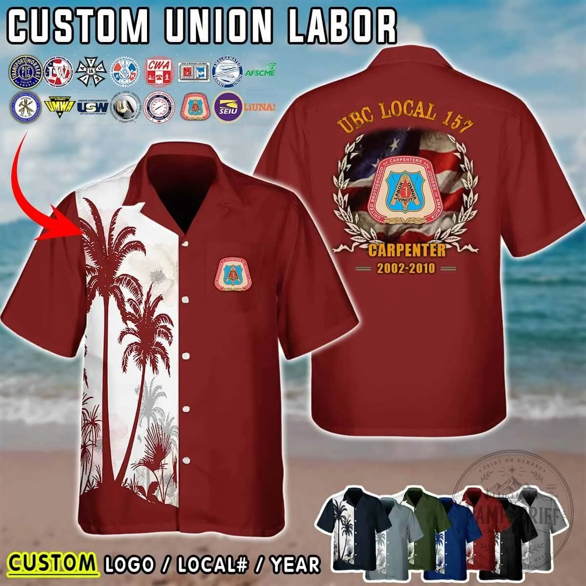 International Union of Operating Engineers Local 12 Palm Tree Hawaiian Shirt 13 International Union of Operating Engineers Local 12 Palm Tree Hawaiian Shirt