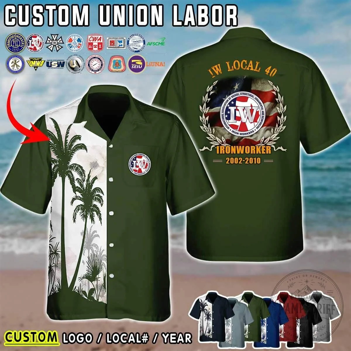 International Union of Operating Engineers Local 12 Palm Tree Hawaiian Shirt 14 International Union of Operating Engineers Local 12 Palm Tree Hawaiian Shirt