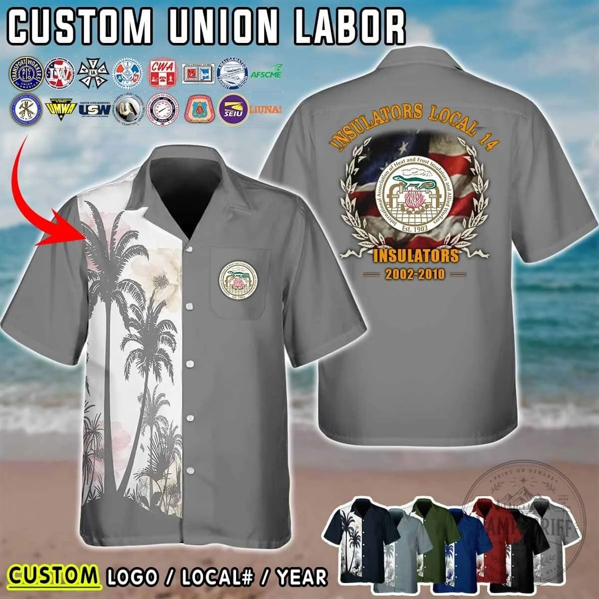 International Union of Operating Engineers Local 12 Palm Tree Hawaiian Shirt 15 International Union of Operating Engineers Local 12 Palm Tree Hawaiian Shirt