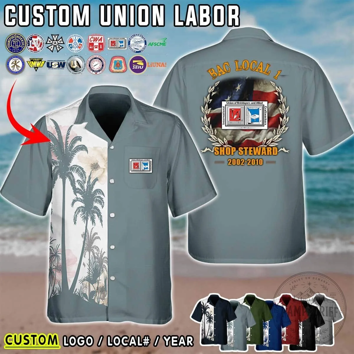 International Union of Operating Engineers Local 12 Palm Tree Hawaiian Shirt 16 International Union of Operating Engineers Local 12 Palm Tree Hawaiian Shirt