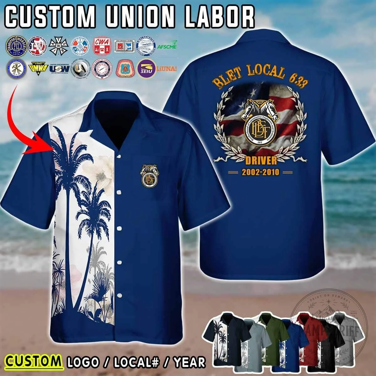 International Union of Operating Engineers Local 12 Palm Tree Hawaiian Shirt 17 International Union of Operating Engineers Local 12 Palm Tree Hawaiian Shirt
