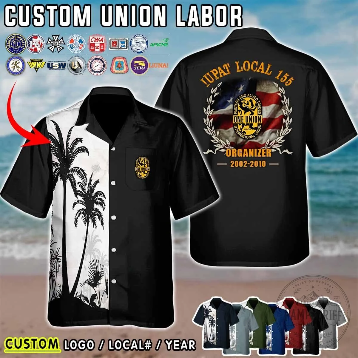 International Union of Operating Engineers Local 12 Palm Tree Hawaiian Shirt 18 International Union of Operating Engineers Local 12 Palm Tree Hawaiian Shirt