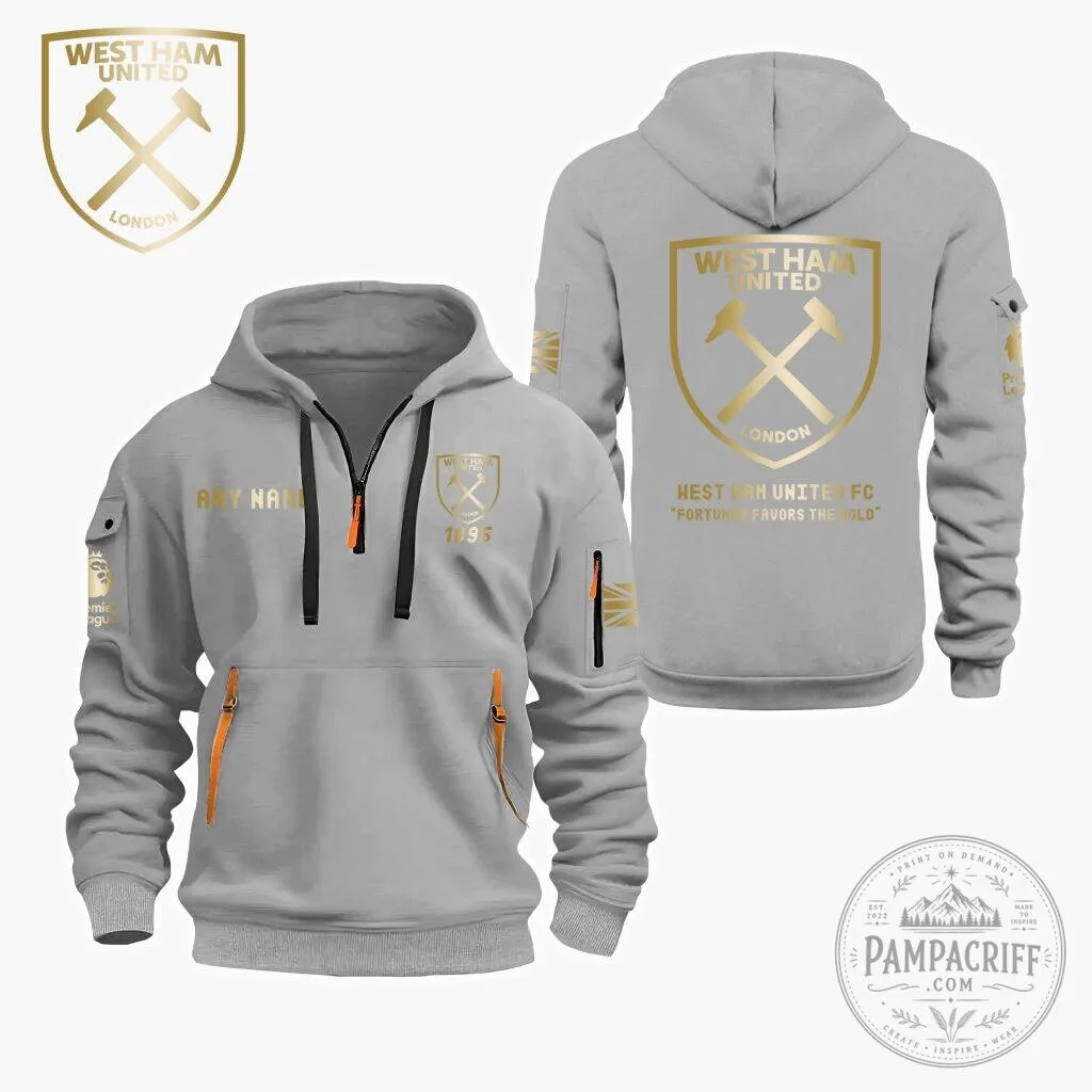 West Ham United Football Club Personalized Gold Logo Black Quarter Zip Hoodie 14 West Ham United Football Club Personalized Gold Logo Black Quarter Zip Hoodie