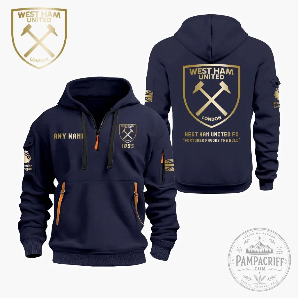 West Ham United Football Club Personalized Gold Logo Black Quarter Zip Hoodie 15 West Ham United Football Club Personalized Gold Logo Black Quarter Zip Hoodie