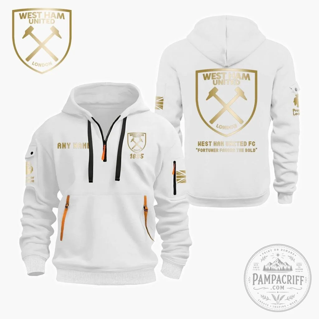 West Ham United Football Club Personalized Gold Logo Black Quarter Zip Hoodie 16 West Ham United Football Club Personalized Gold Logo Black Quarter Zip Hoodie