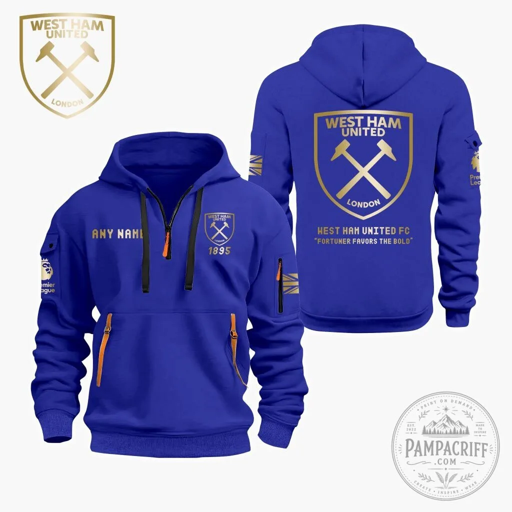 West Ham United Football Club Personalized Gold Logo Black Quarter Zip Hoodie 17 West Ham United Football Club Personalized Gold Logo Black Quarter Zip Hoodie