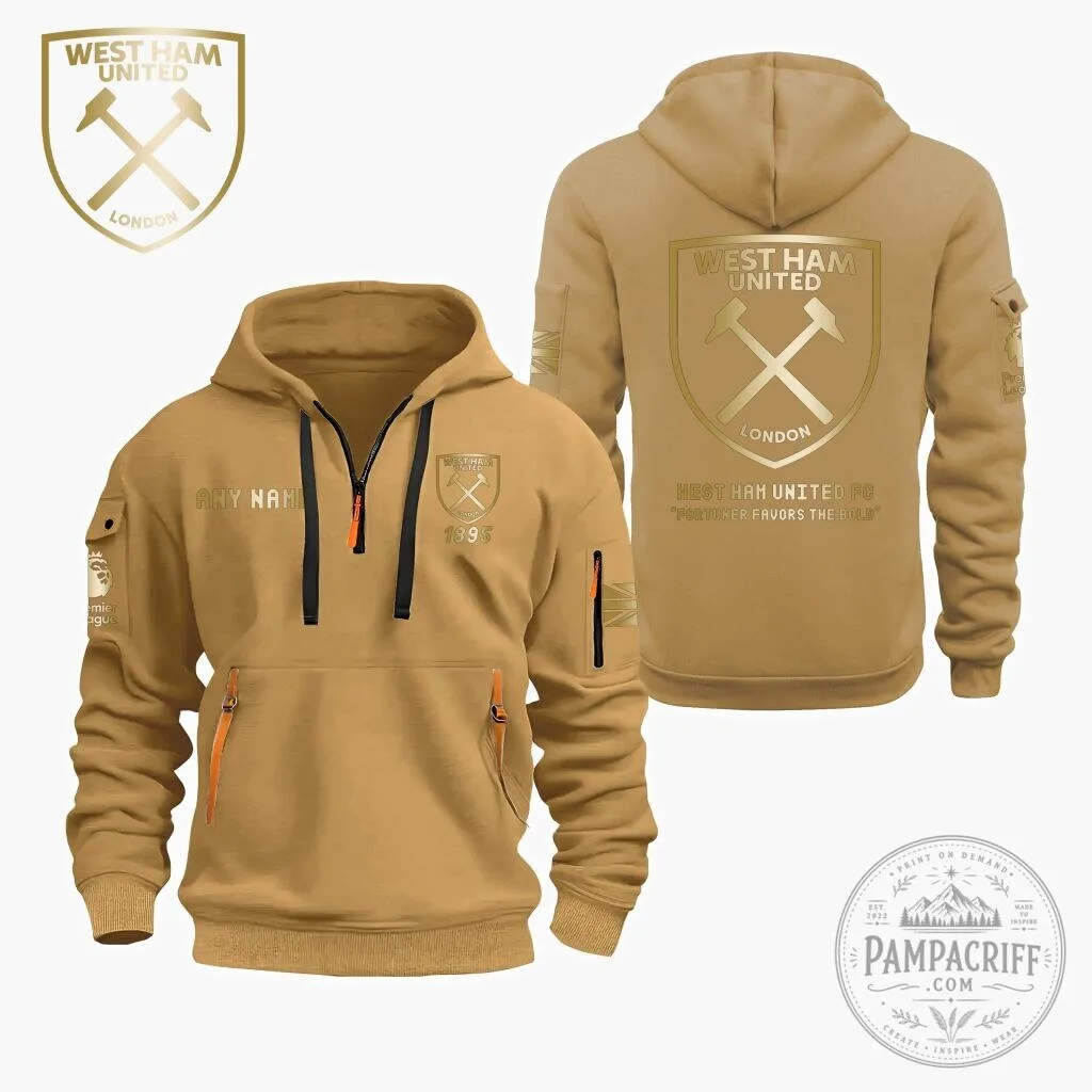 West Ham United Football Club Personalized Gold Logo Black Quarter Zip Hoodie 18 West Ham United Football Club Personalized Gold Logo Black Quarter Zip Hoodie