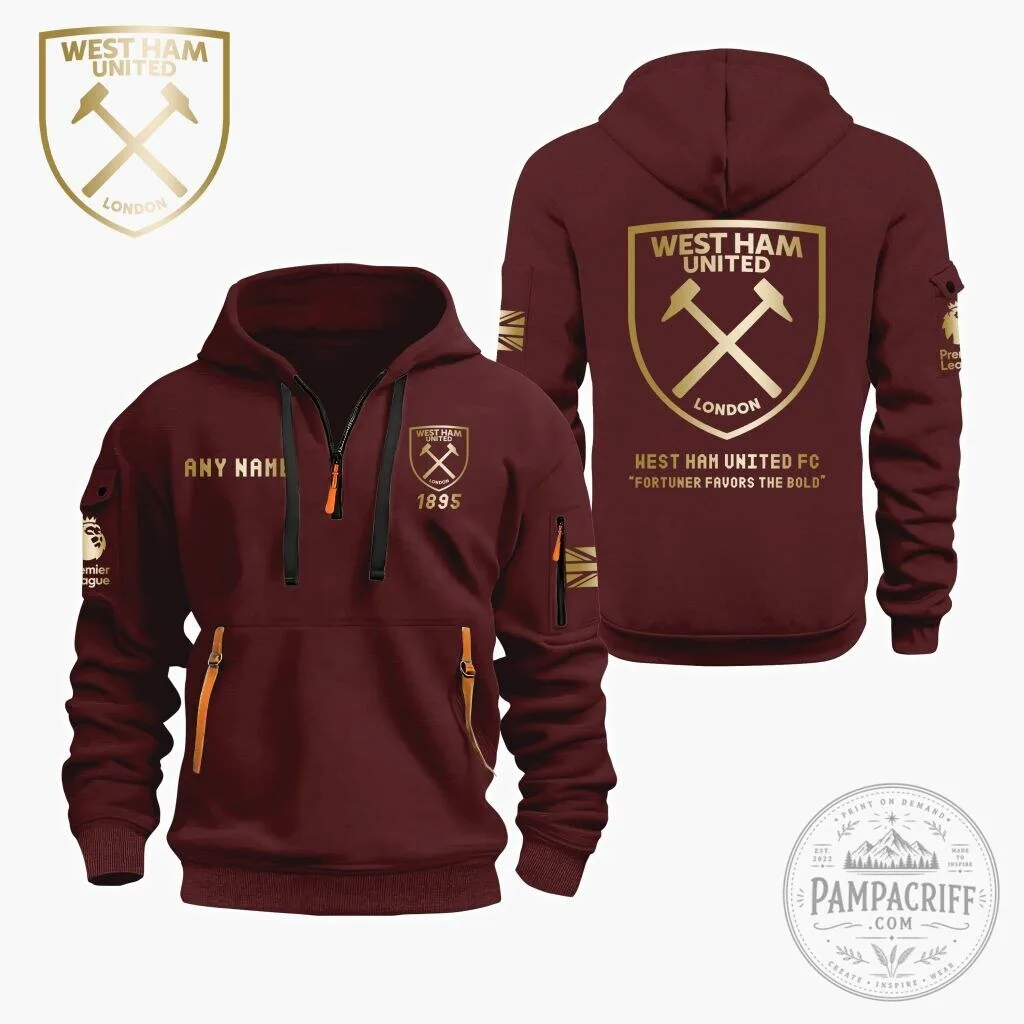West Ham United Football Club Personalized Gold Logo Black Quarter Zip Hoodie 19 West Ham United Football Club Personalized Gold Logo Black Quarter Zip Hoodie