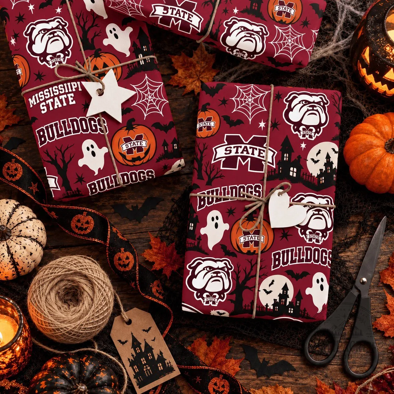 Mississippi State Bulldogs Halloween Spooky Night Wrapping Paper Gift Set