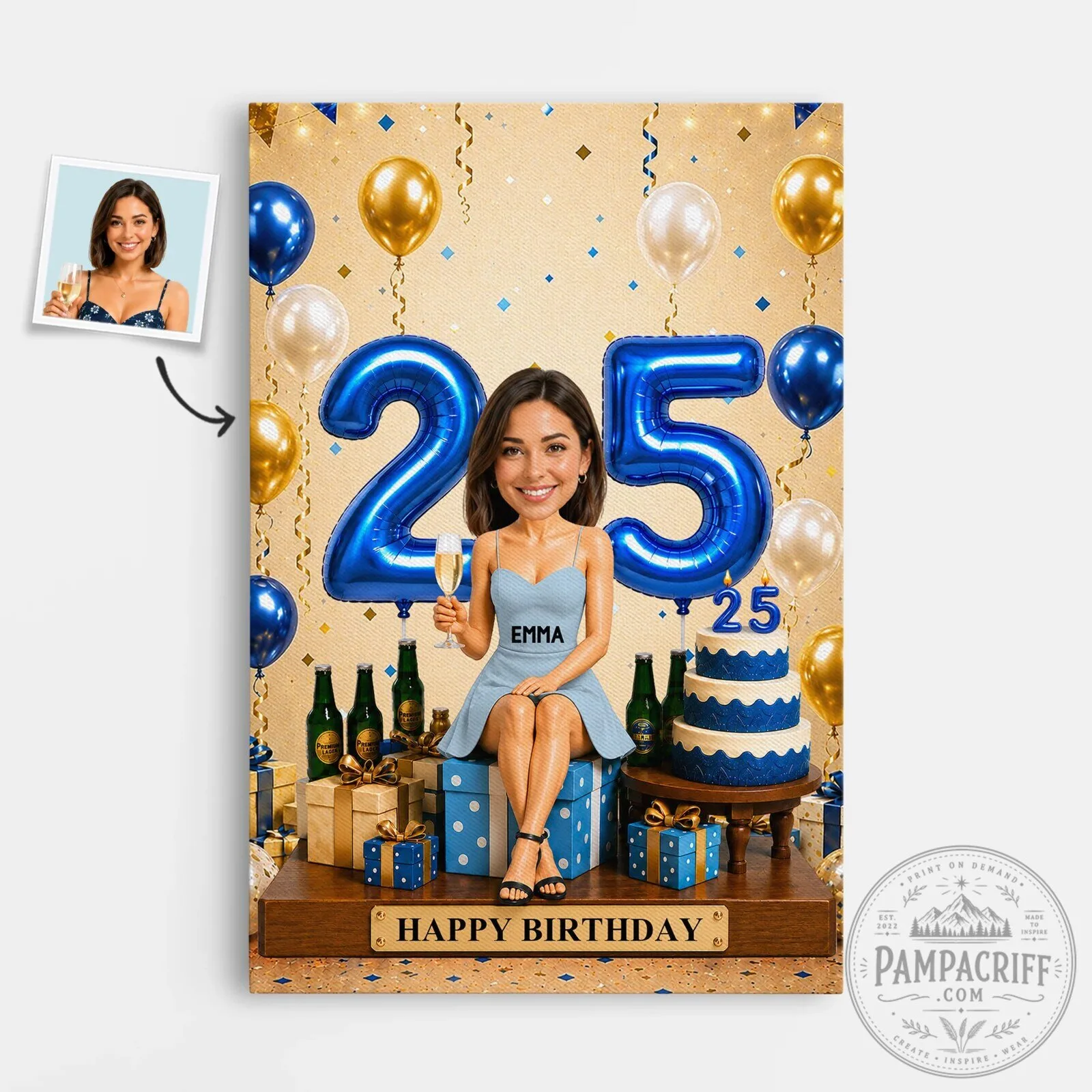 Personalized 25th Birthday Caricature Photo Canvas for Women