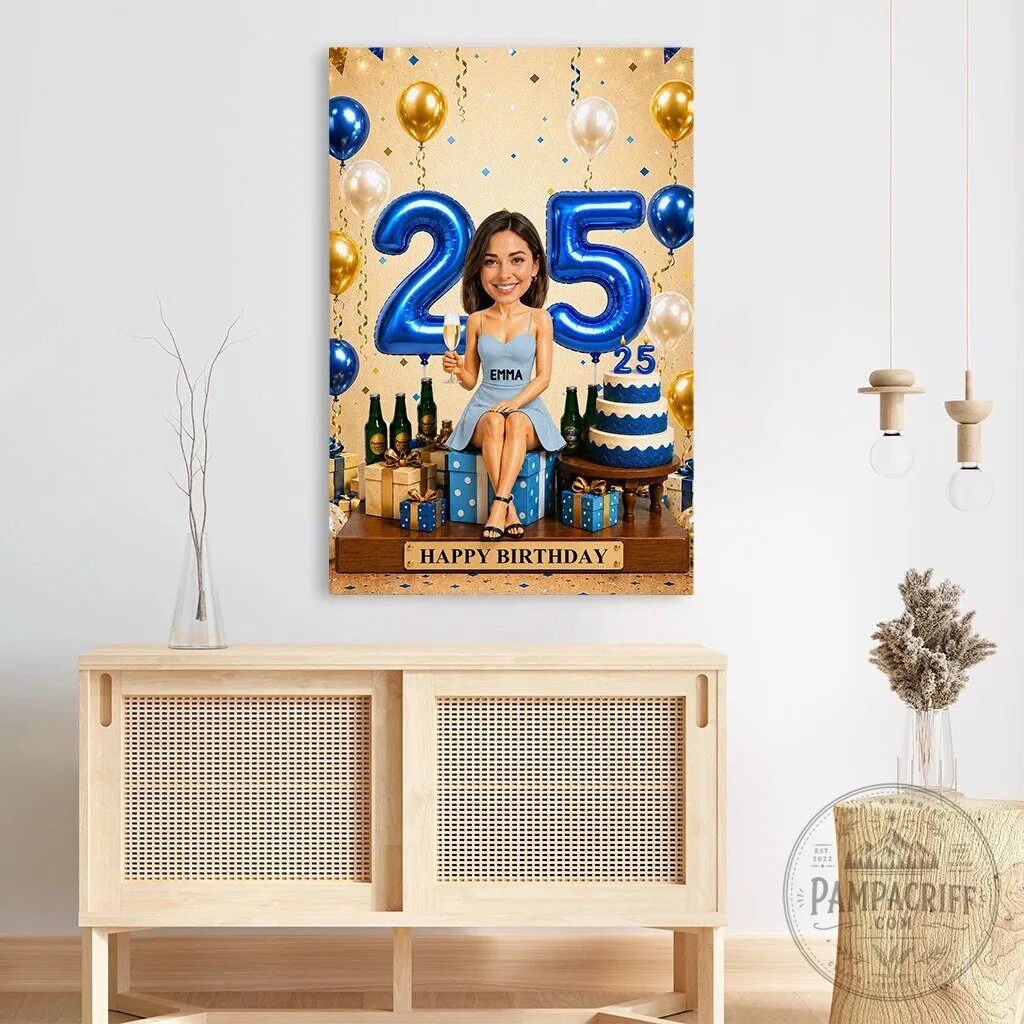 Personalized 25th Birthday Caricature Photo Canvas for Women 8 Personalized 25th Birthday Caricature Photo Canvas for Women