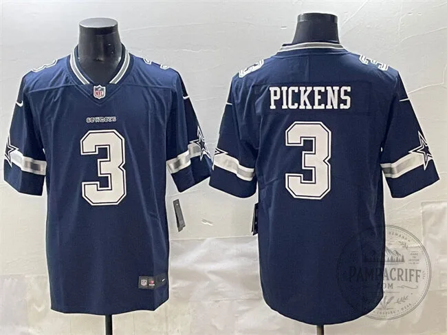 George Pickens Number 3 Stitched Jersey in Navy Blue for Dallas Cowboys Fans