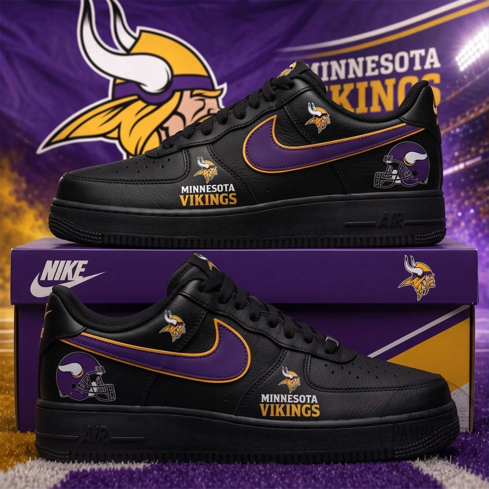 Minnesota Vikings NFL Football Team Blackout Game Day Sneakers 2 Minnesota Vikings NFL Football Team Blackout Game Day Sneakers