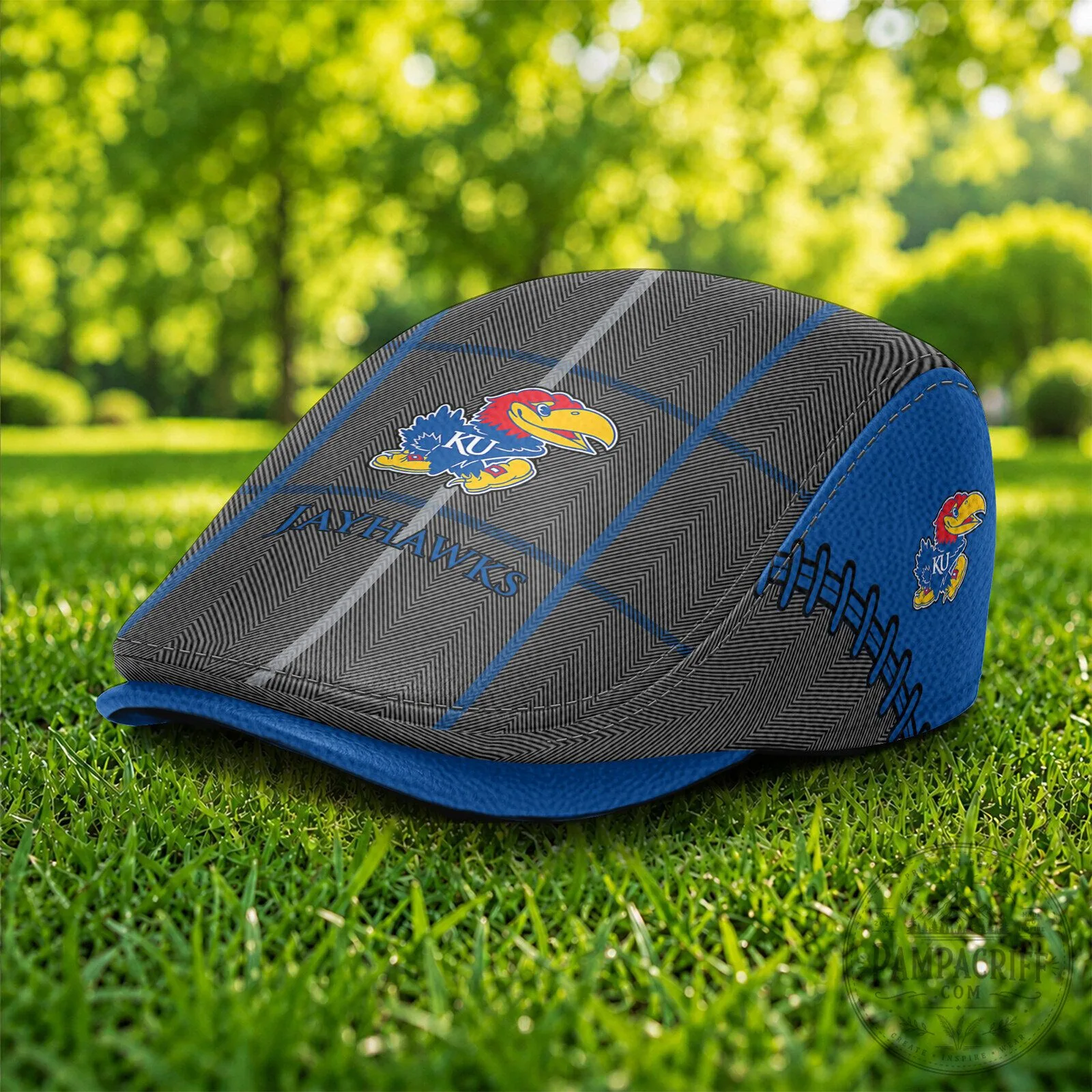 Kansas Jayhawks NCAA University Blue Plaid Flat Cap Hat