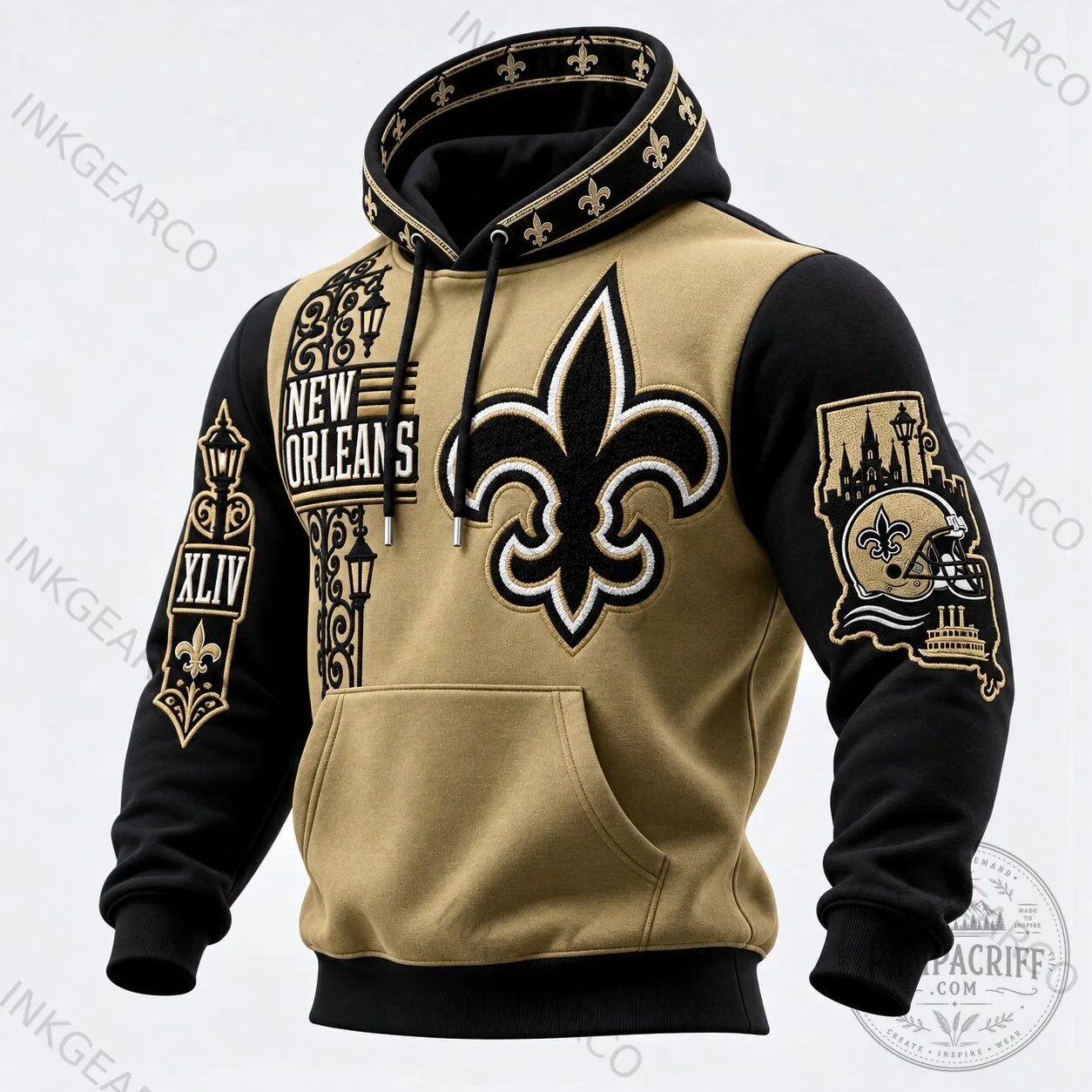 New Orleans Saints Super Bowl XLIV Champions Gold Black Hoodie 5 New Orleans Saints Super Bowl XLIV Champions Gold Black Hoodie