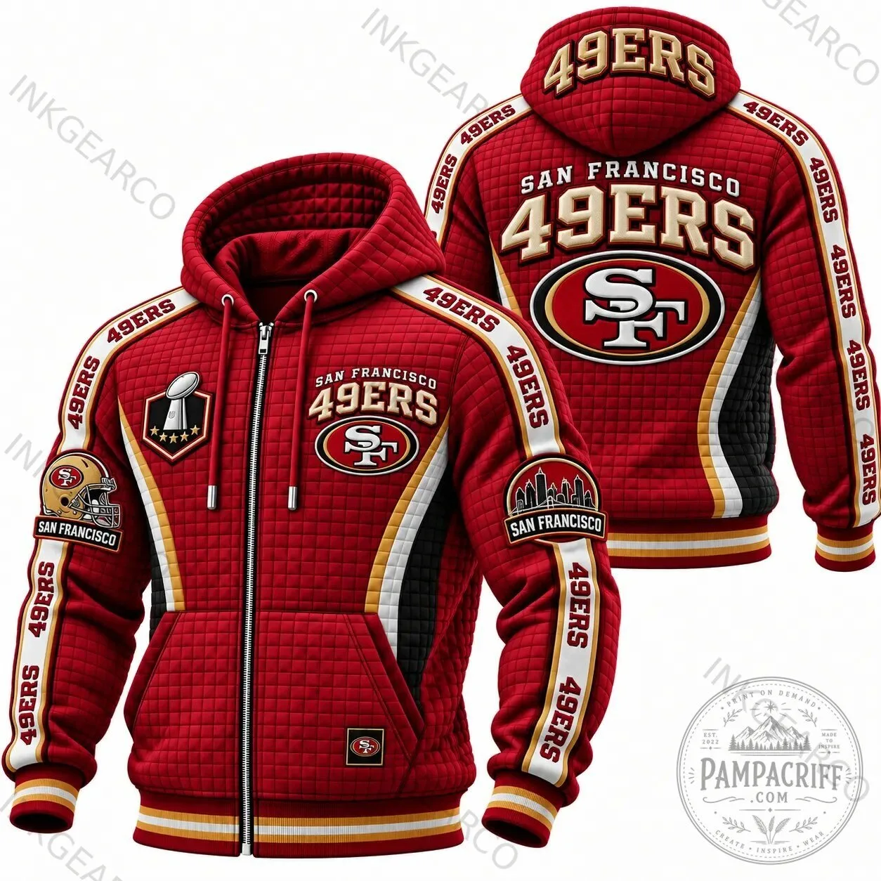 San Francisco 49ers NFL Football Team Red Quilted Full-Zip Hoodie