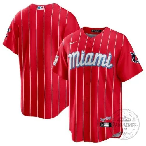 Miami Marlins Red Pinstripe Baseball Jersey 3 Miami Marlins Red Pinstripe Baseball Jersey