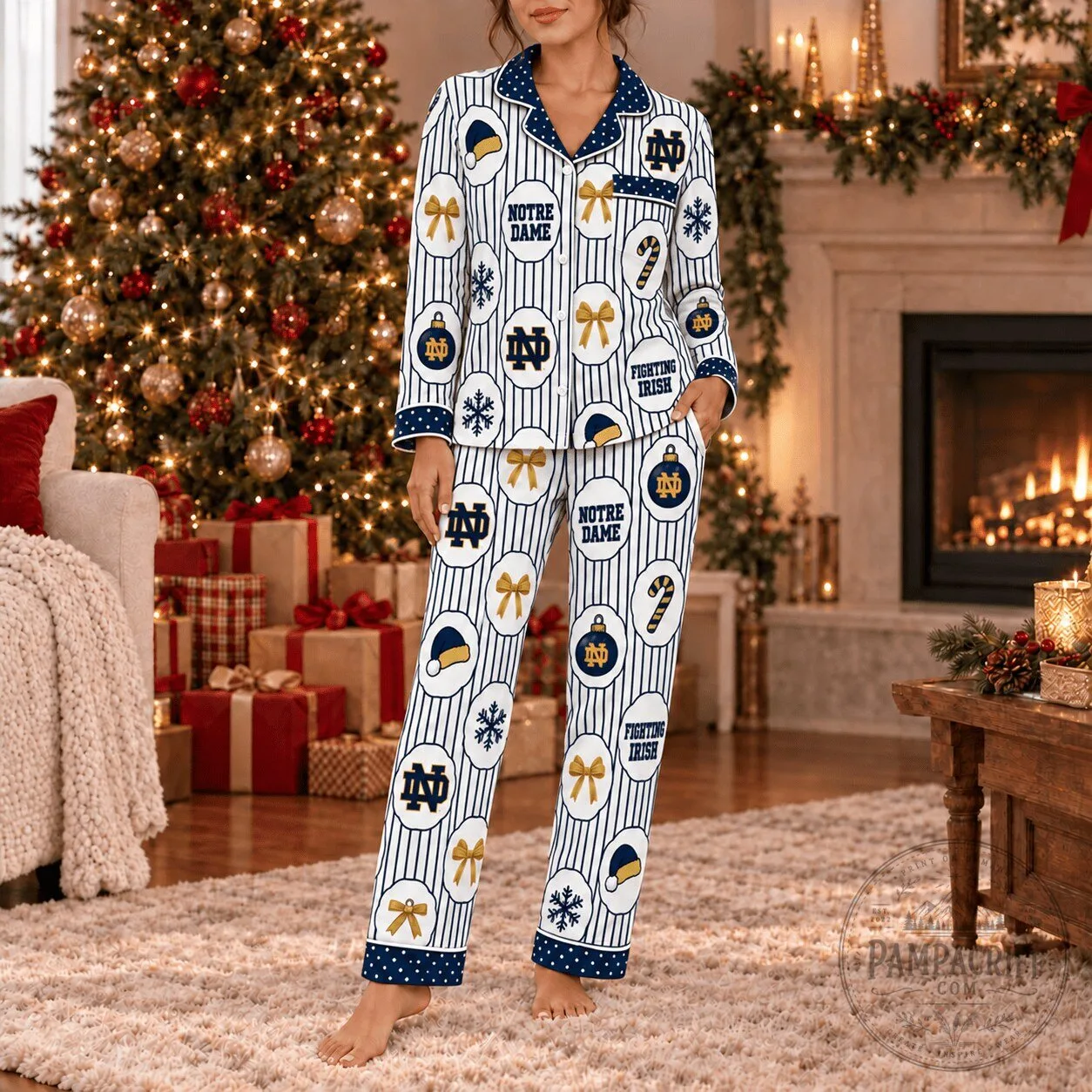 Notre Dame Fighting Irish Christmas Holiday Pajamas Set