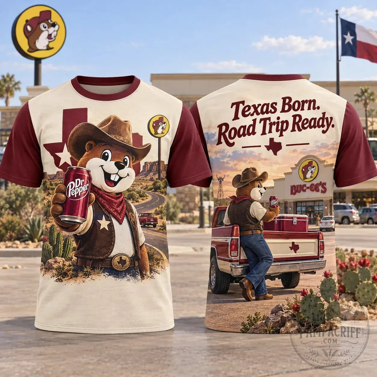 Buc-ee's Dr Pepper Texas Born Road Trip Ready Cowboy T-Shirt