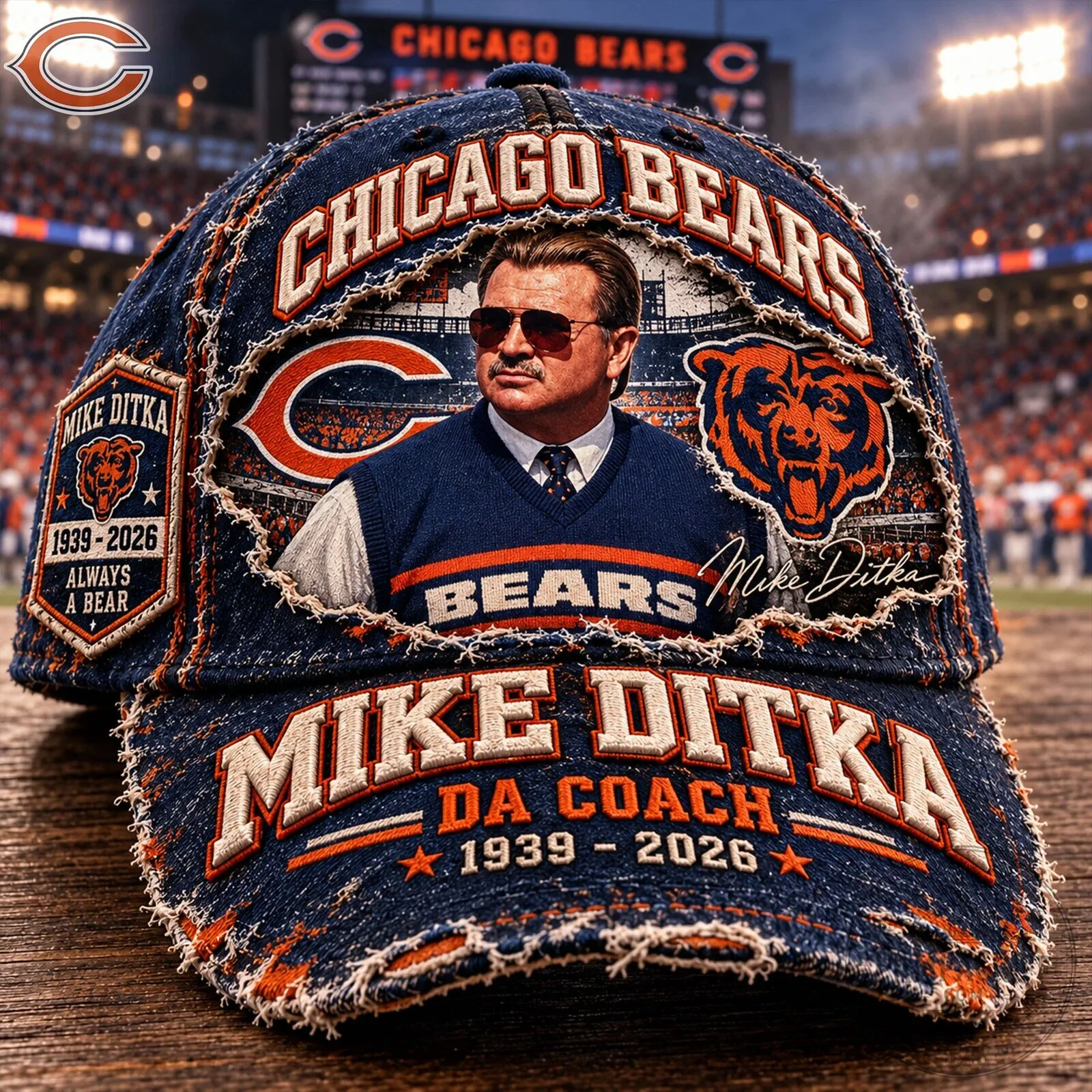 Mike Ditka Chicago Bears Da Coach Distressed Denim Cap Hat