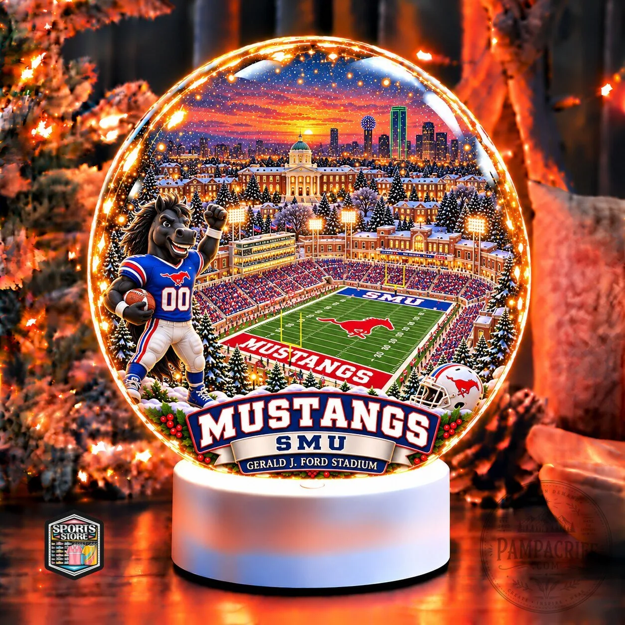 SMU Mustangs Gerald J. Ford Stadium Christmas Snow Globe