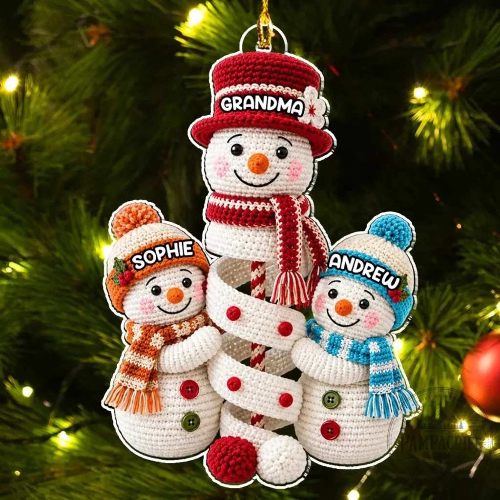 Personalized Grandma's Christmas Crew Snowman Family Tree Holiday Ornament Personalized Grandma's Christmas Crew Snowman Family Tree Holiday Ornament