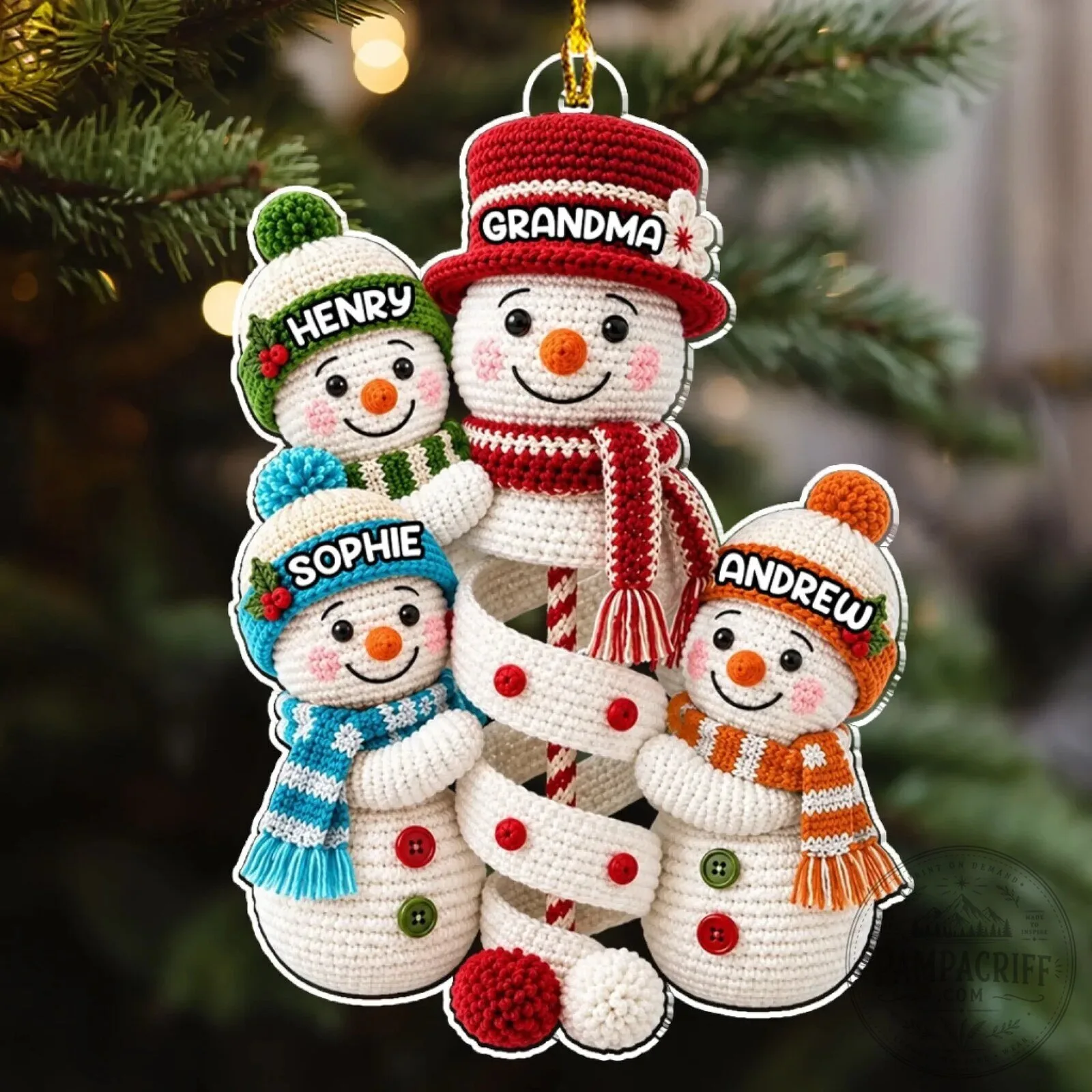 Personalized Grandma's Christmas Crew Snowman Family Tree Holiday Ornament 12 Personalized Grandma