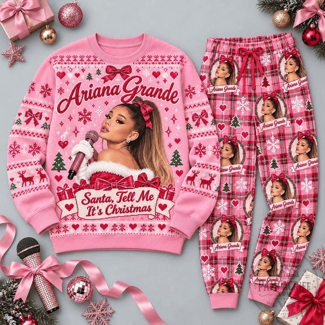 Ariana Grande Santa Tell Me It's Christmas Pink Festive Sweatshirt and Jogger Pants Set