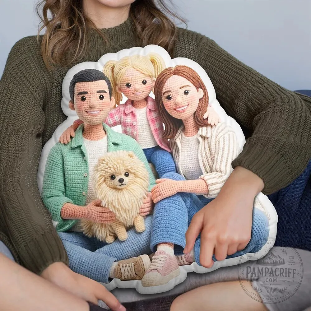 Personalized Family Portrait Crochet Doll Effect Custom Shaped Throw Pillow 16 Personalized Family Portrait Crochet Doll Effect Custom Shaped Throw Pillow