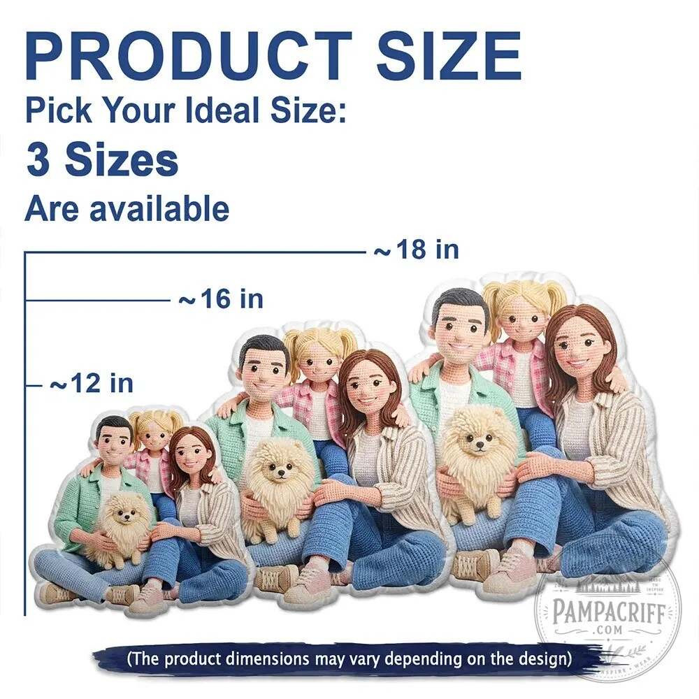 Personalized Family Portrait Crochet Doll Effect Custom Shaped Throw Pillow 19 Personalized Family Portrait Crochet Doll Effect Custom Shaped Throw Pillow