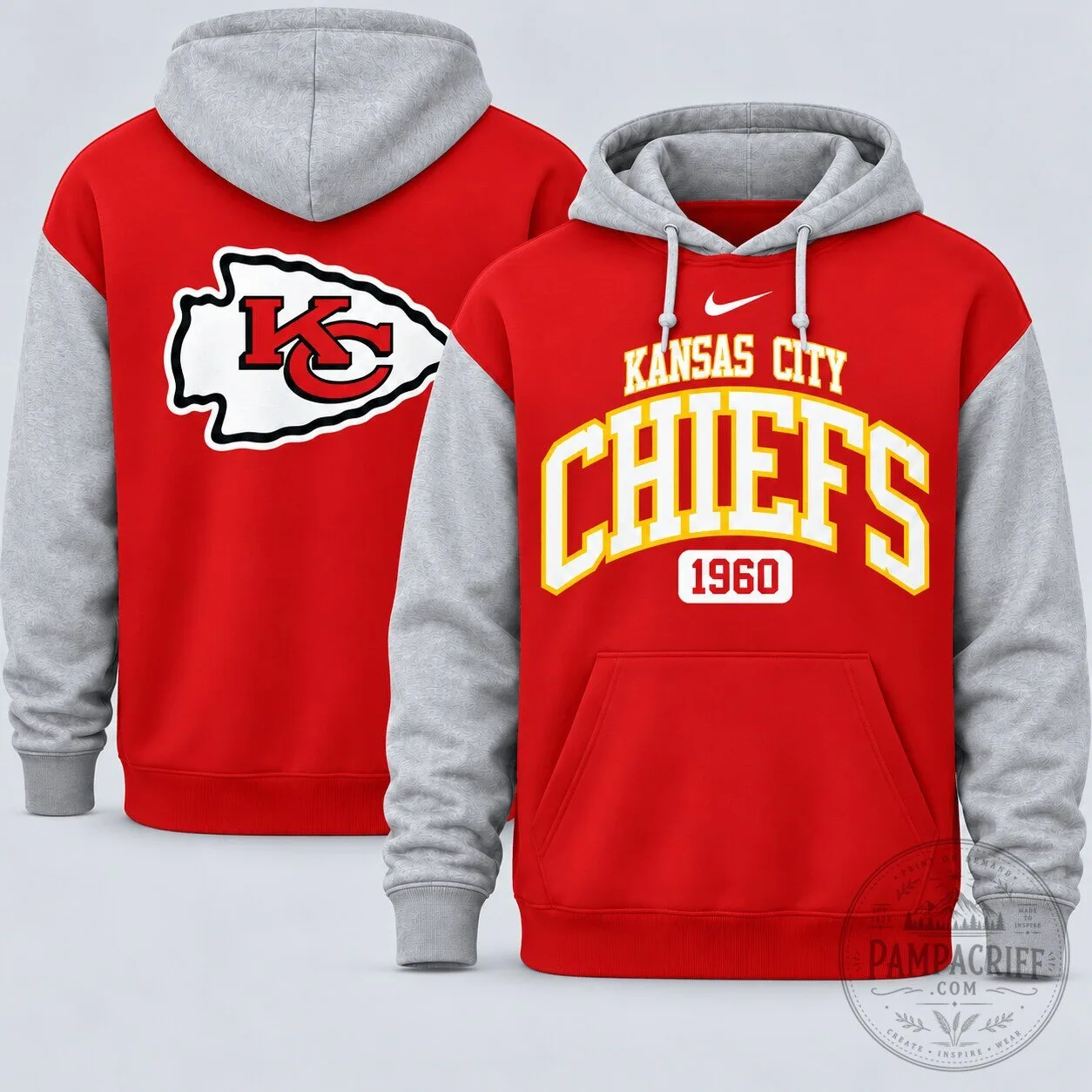 Kansas City Chiefs Established 1960 NFL Team Spirit Red and Gray Hoodie
