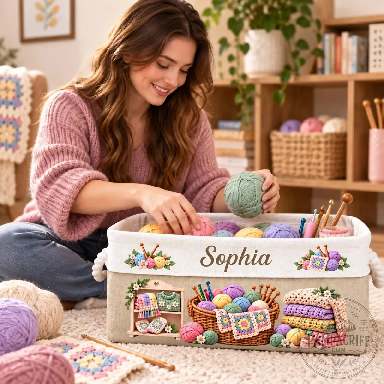 Personalized Crochet Yarn Storage Basket with Custom Name for Knitting Supplies 14 Personalized Crochet Yarn Storage Basket with Custom Name for Knitting Supplies