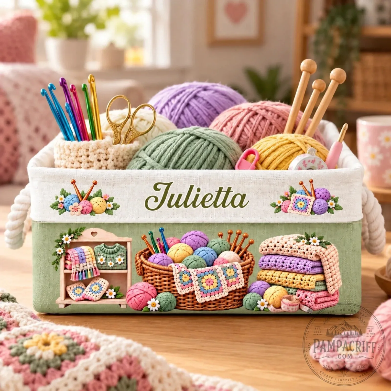 Personalized Crochet Yarn Storage Basket with Custom Name for Knitting Supplies 16 Personalized Crochet Yarn Storage Basket with Custom Name for Knitting Supplies