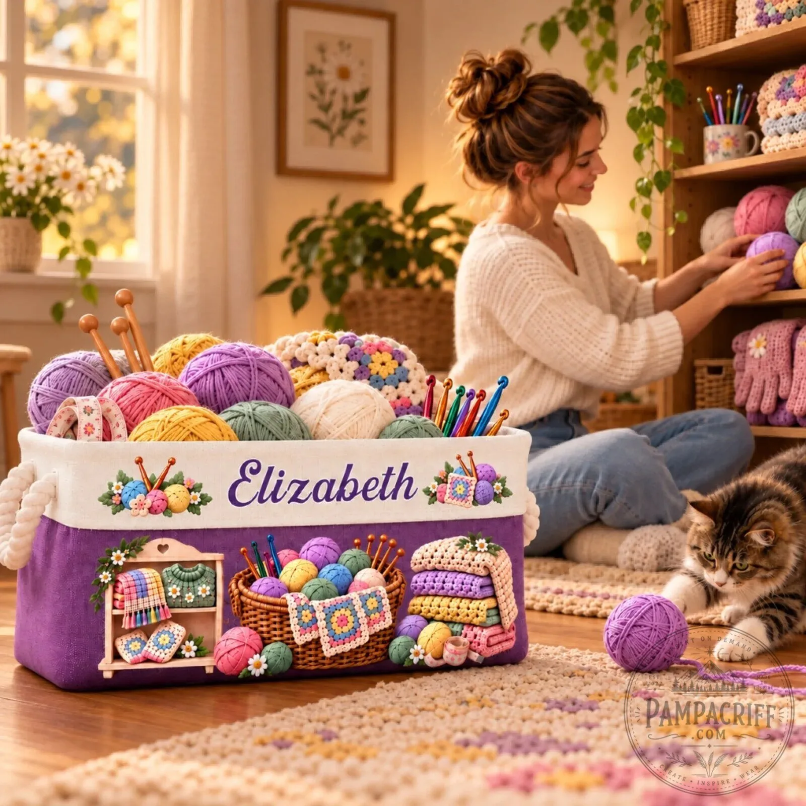 Personalized Crochet Yarn Storage Basket with Custom Name for Knitting Supplies 17 Personalized Crochet Yarn Storage Basket with Custom Name for Knitting Supplies