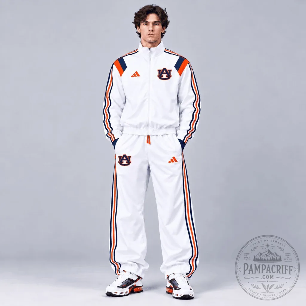 Auburn Tigers NCAA Heritage White Track Jacket and Jogger Set Auburn Tigers NCAA Heritage White Track Jacket and Jogger Set