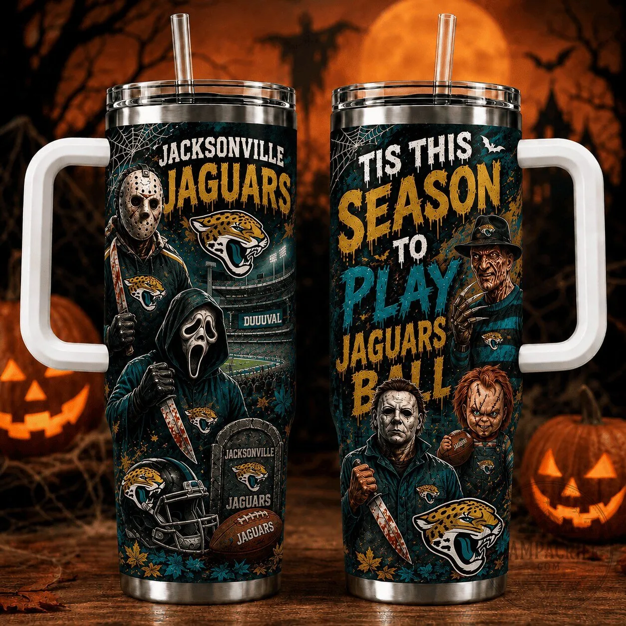 Jacksonville Jaguars Halloween Horror Characters Football Fan Tumbler 3 Jacksonville Jaguars Halloween Horror Characters Football Fan Tumbler