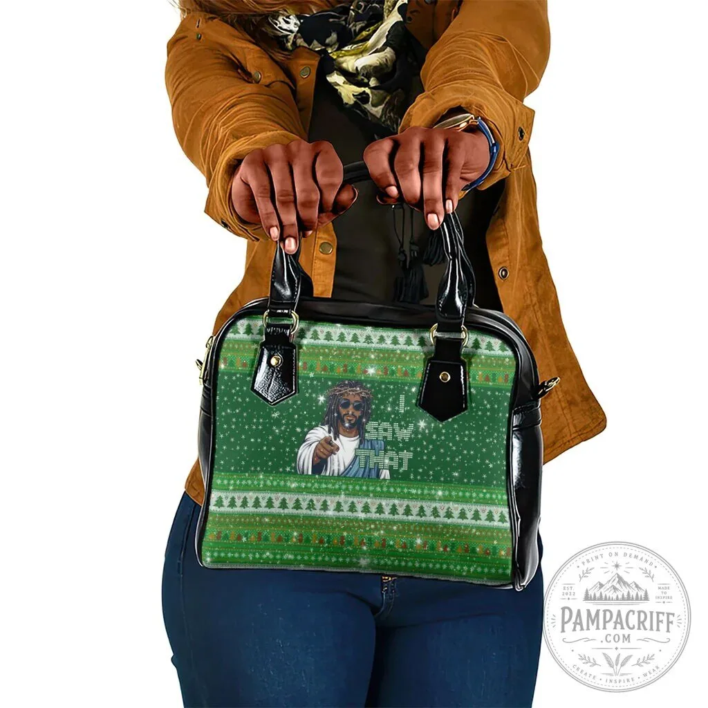 Funny Black Jesus I Saw That Christmas Ugly Sweater Pattern Shoulder Handbag