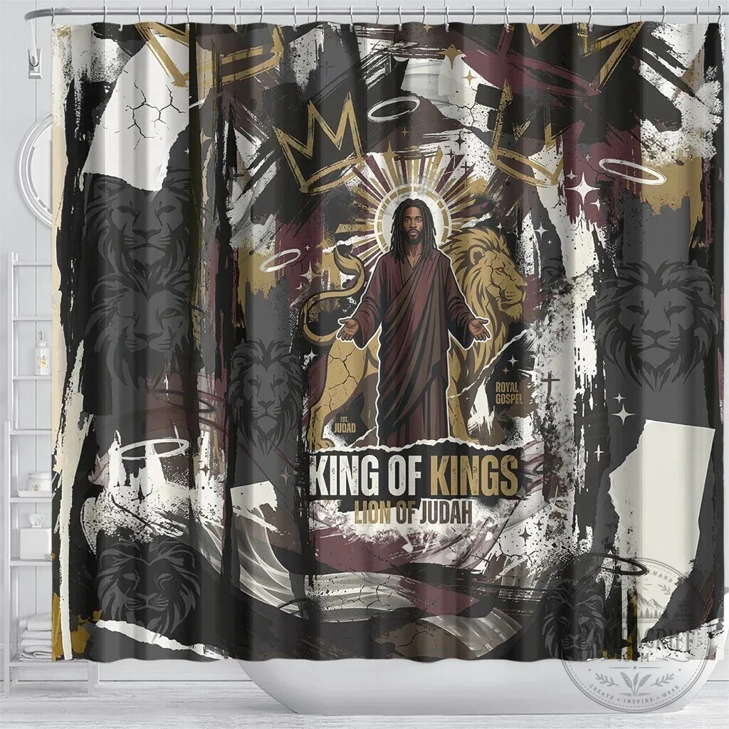 King of Kings Jesus is King Lion of Judah Religious Faith Grunge Shower Curtain 10 King of Kings Jesus is King Lion of Judah Religious Faith Grunge Shower Curtain