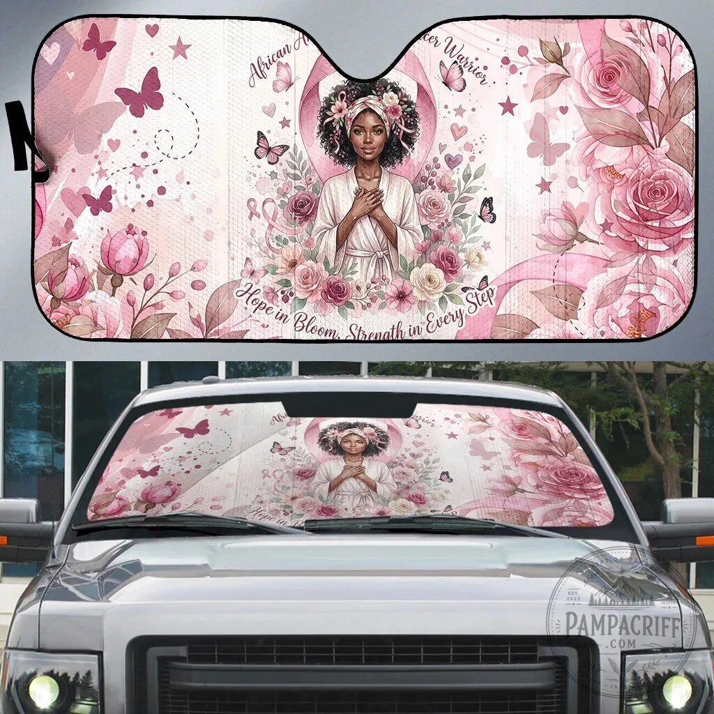 African American Breast Cancer Warrior Pink Ribbon Floral Butterfly Car Sunshade 6 African American Breast Cancer Warrior Pink Ribbon Floral Butterfly Car Sunshade