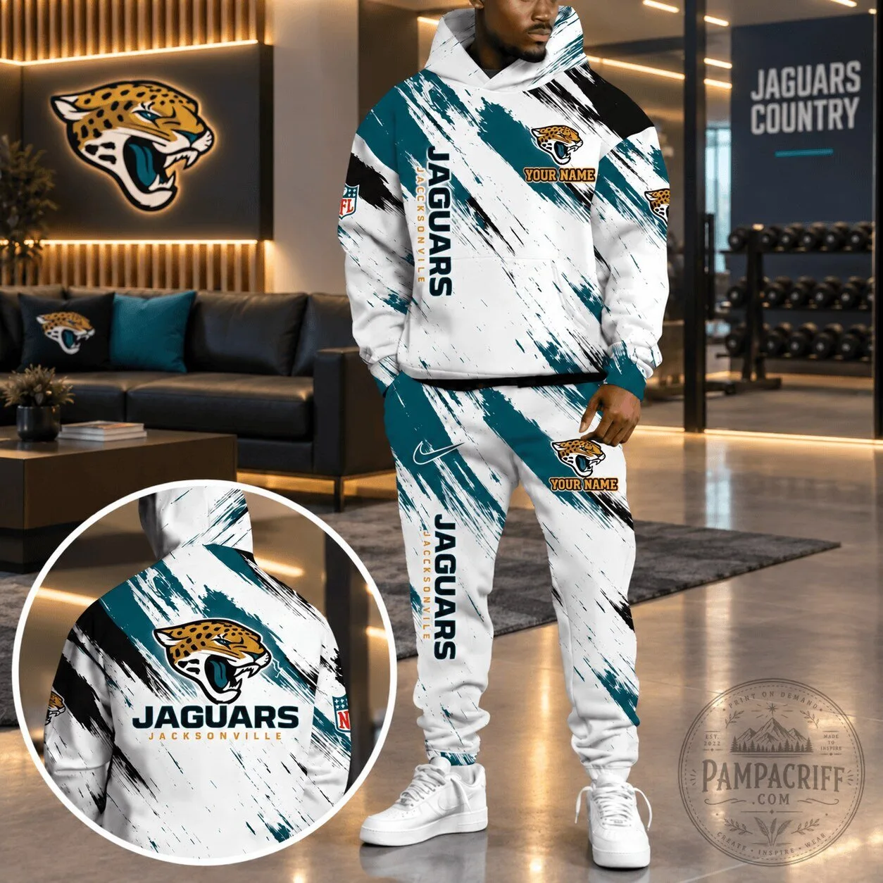 Jacksonville Jaguars Personalized NFL Team White Brush Stroke Hoodie