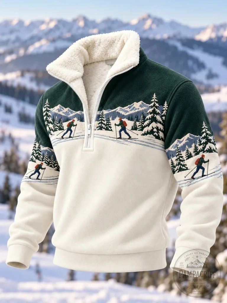 Men's Winter Skiing Mountain Landscape Fleece Quarter Zip Pullover Sweatshirt 36 Men's Winter Skiing Mountain Landscape Fleece Quarter Zip Pullover Sweatshirt
