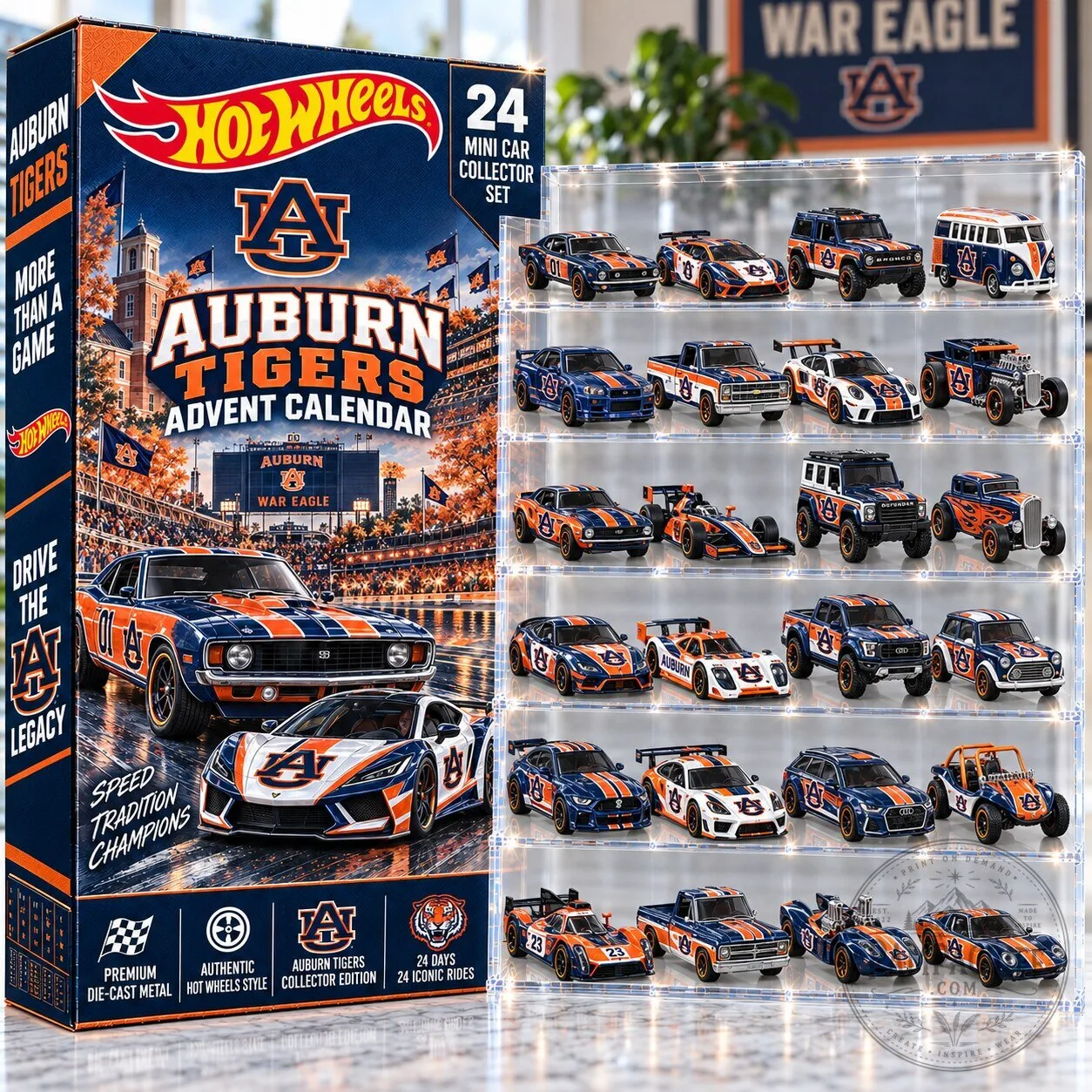 Auburn Tigers Hot Wheels 24 Mini Car Collector Set Advent Calendar