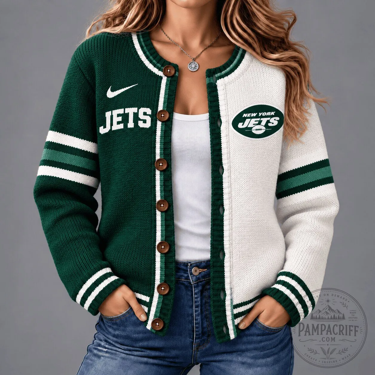 New York Jets Half and Half Knitted Cardigan Sweater for Women