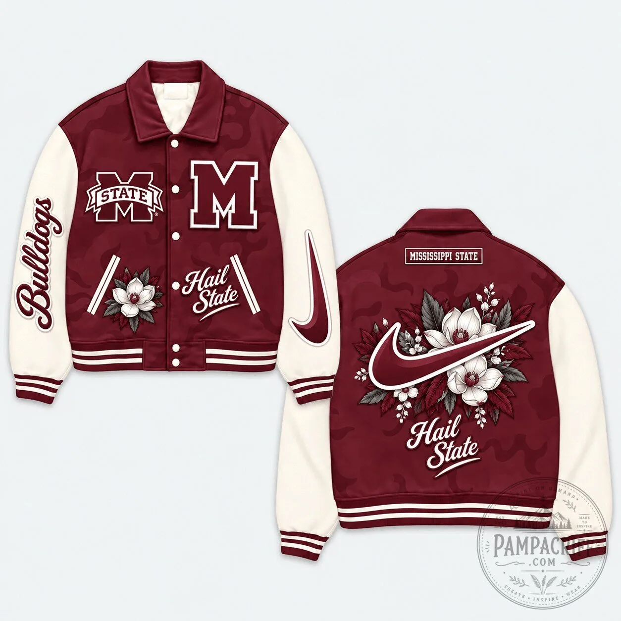 Mississippi State Bulldogs Floral Embroidered Varsity Jacket 1 Mississippi State Bulldogs Floral Embroidered Varsity Jacket