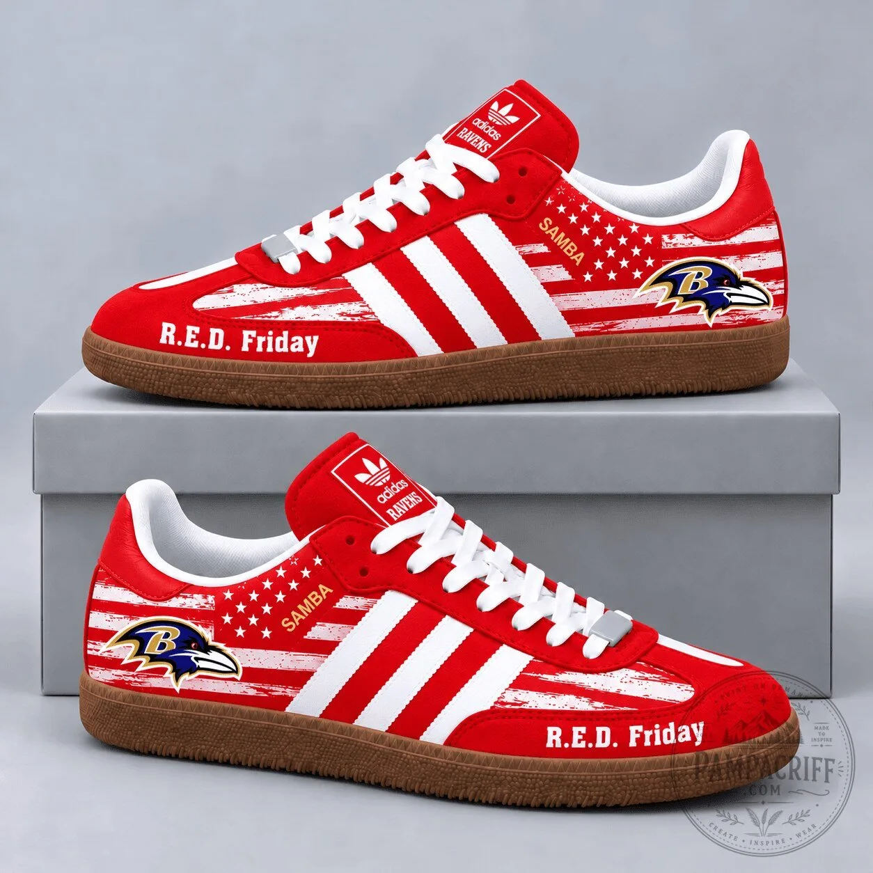 Baltimore Ravens R.E.D. Friday American Flag Military Tribute Samba OG Shoes 6 Baltimore Ravens R.E.D. Friday American Flag Military Tribute Samba OG Shoes