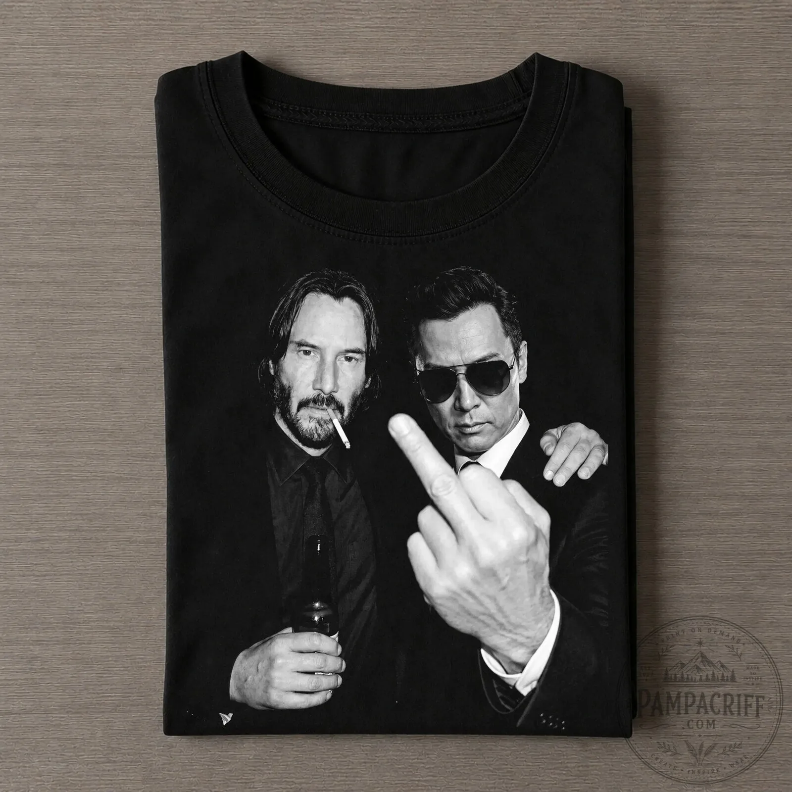 John Wick and Caine Movie Character Black and White Graphic T-Shirt