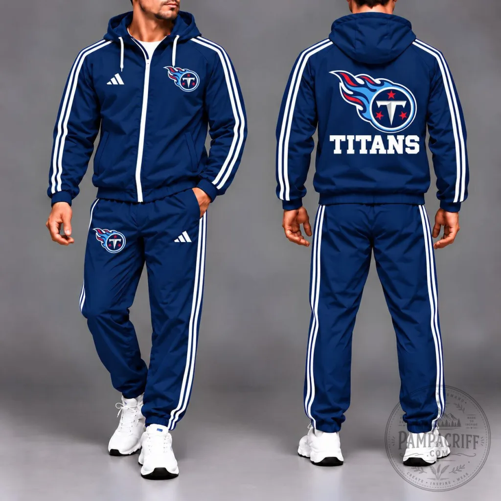 Tennessee Titans NFL Team Logo Navy Blue Full-Zip Hooded Jacket Tracksuit Tennessee Titans NFL Team Logo Navy Blue Full-Zip Hooded Jacket Tracksuit