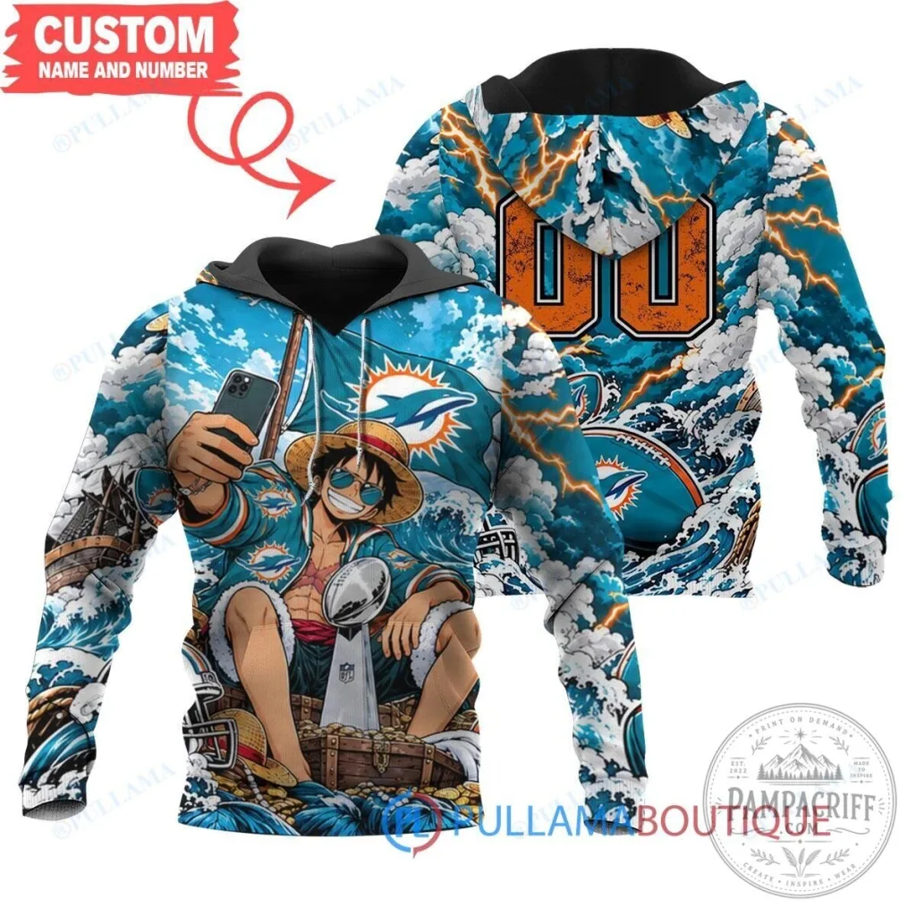Miami Dolphins Monkey D. Luffy One Piece Anime Fan Art Hoodie Miami Dolphins Monkey D. Luffy One Piece Anime Fan Art Hoodie