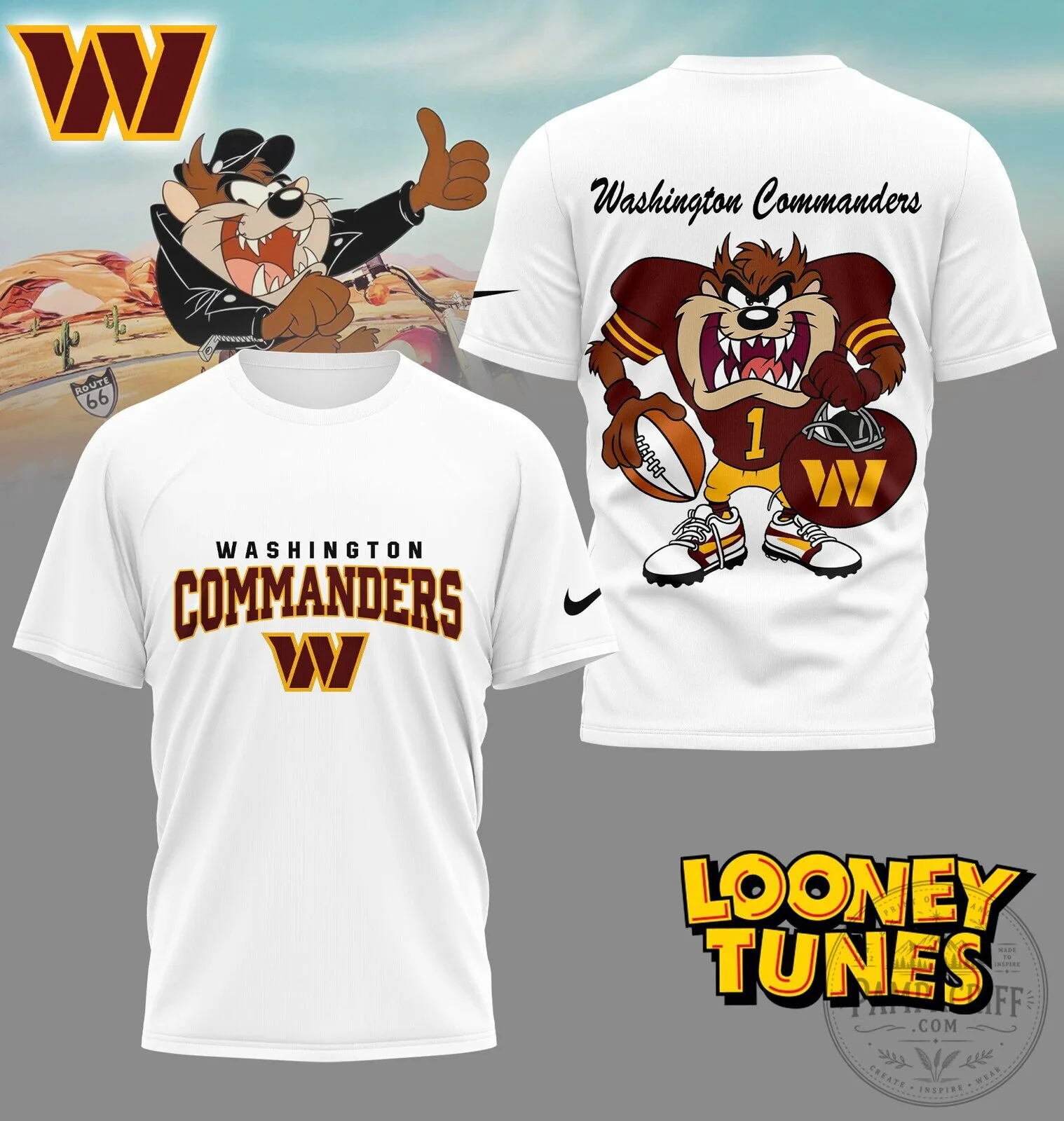 Washington Commanders NFL Fan Shirt Looney Tunes Taz Football